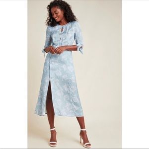 Anthropologie Steele Maya Floral Midi Bridesmaid Wedding Casual dress SZ L Blue